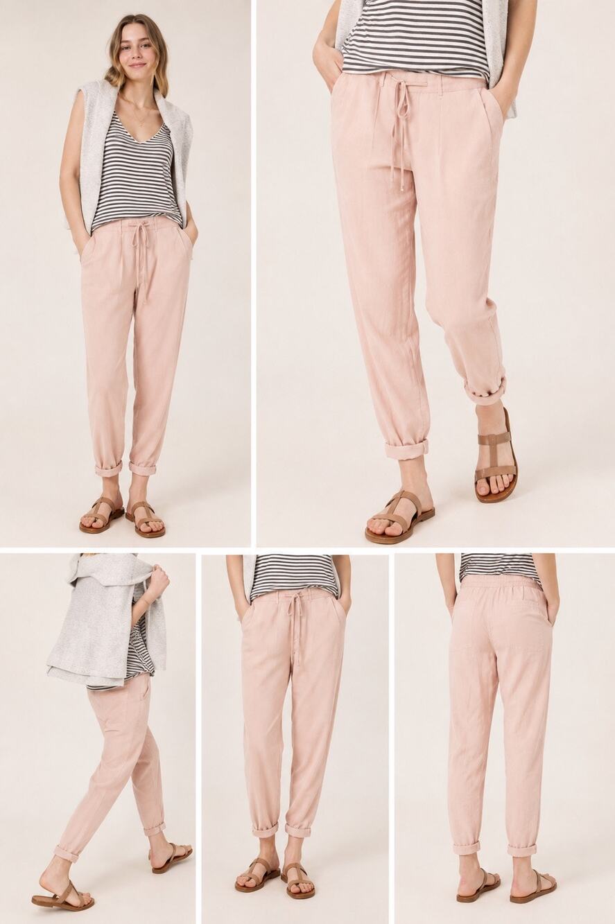 Lou & Grey Blush Pink 100% Lyocell Drawstring Tapered Pants Size Small NWT